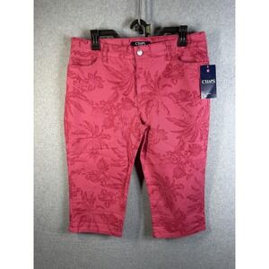 Chaps Shorts Womens 10 Red Floral Bermuda Stretch Denim Casual Summer New Tags